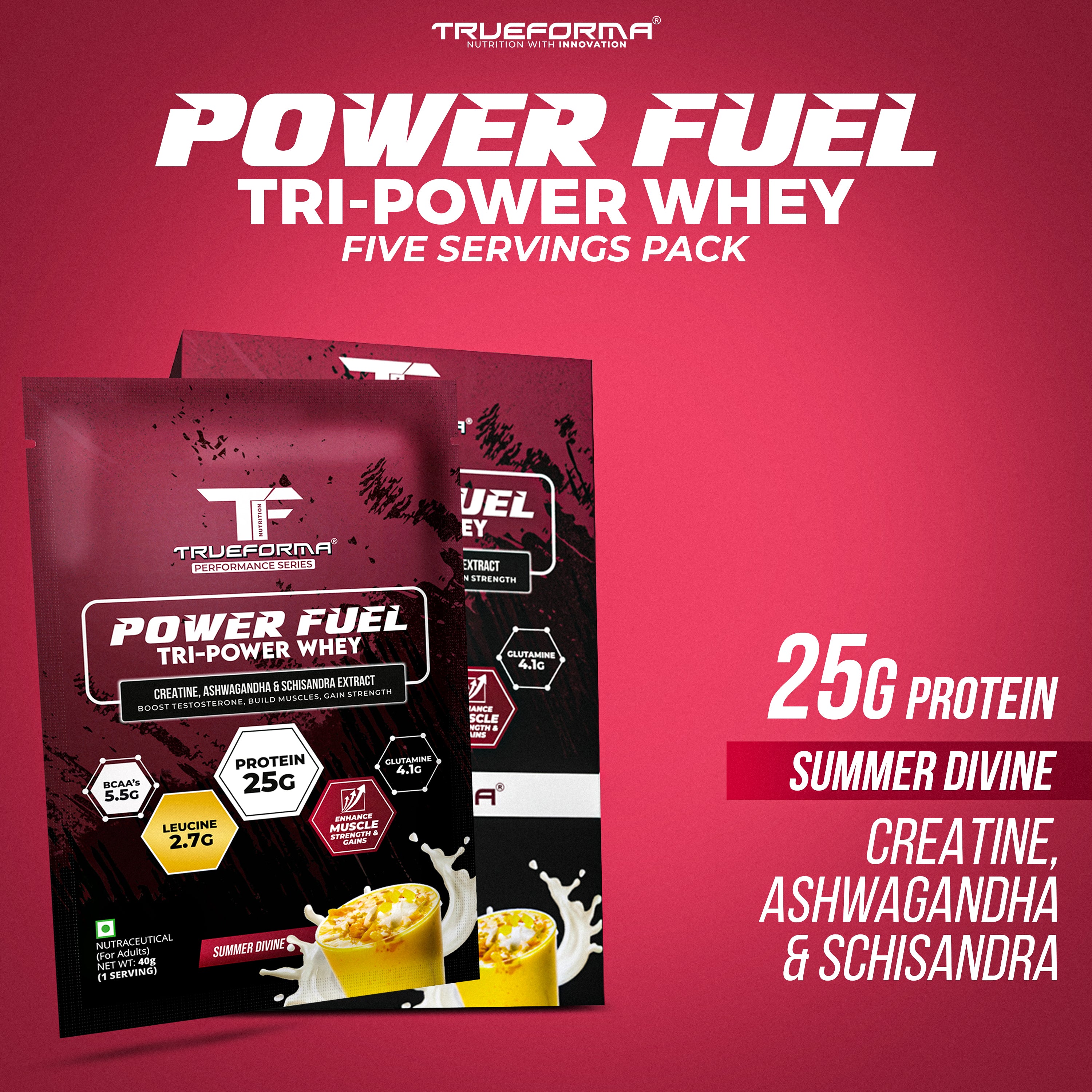 Trueforma® Power Fuel – Whey Protein with Creatine & Ashwagandha (5 Servings)