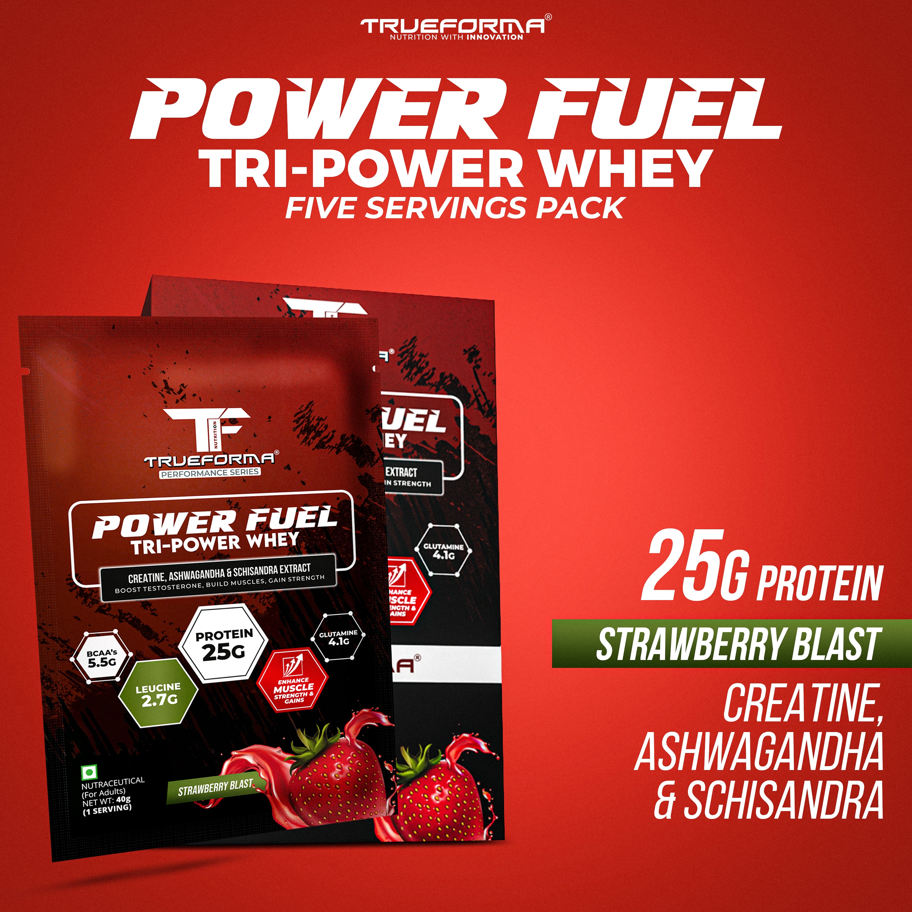 Trueforma® Power Fuel – Whey Protein with Creatine & Ashwagandha (5 Servings)